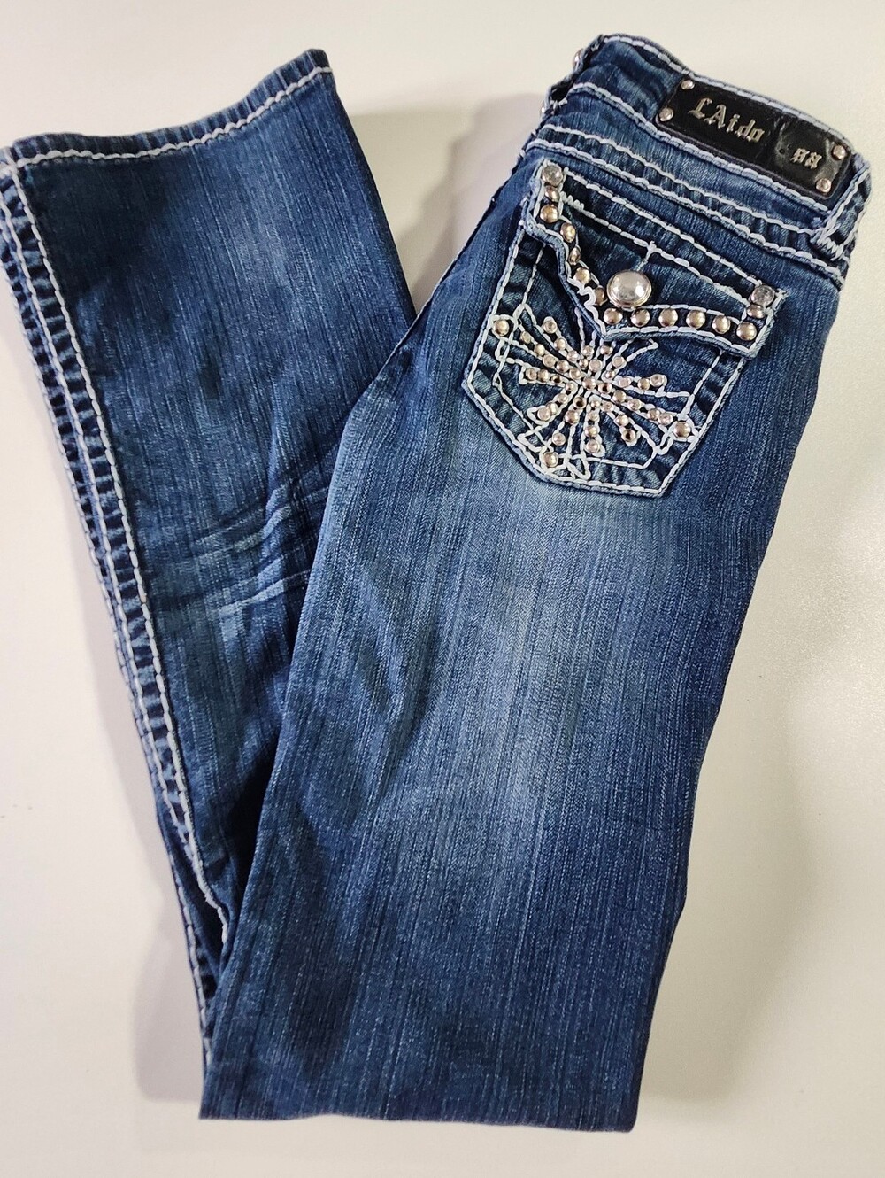L.A. Idle Embellished With Rhinestones & Studs Dark Wash Bootcut Jeans